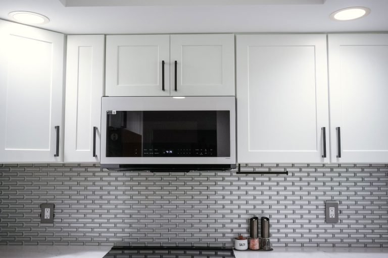 dove white rta cabinets subway tile backsplash seattle