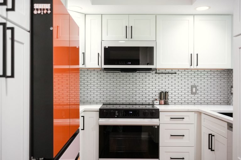 dove white rta kitchen cabinets with subway tile seattle