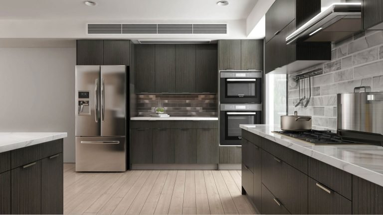 frameless dark wood kitchen cabinets seattle