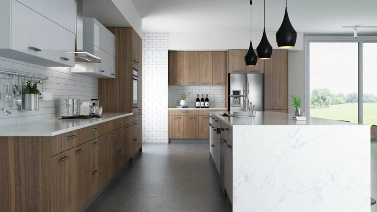 frameless wood and white kitchen cabinets seattle