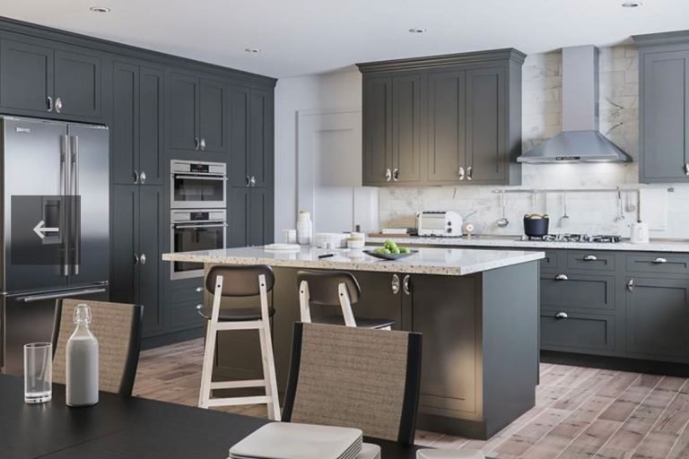gray framed custom kitchen cabinets seattle