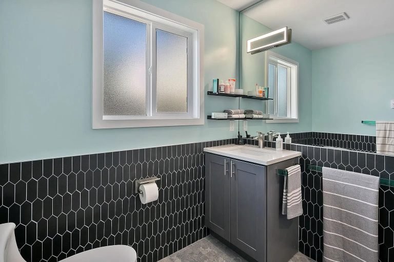 modern bathroom gray cabinets centralspace seattle wa