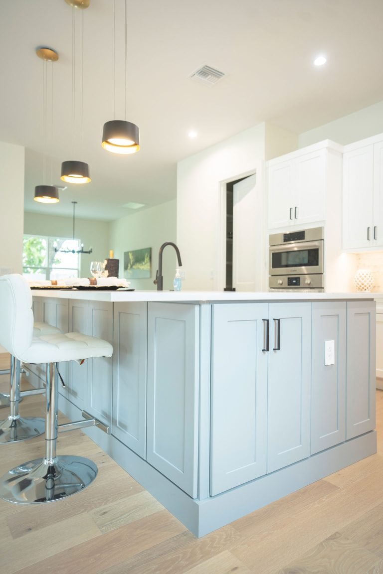 modern gray kitchen rta cabinets island seattle