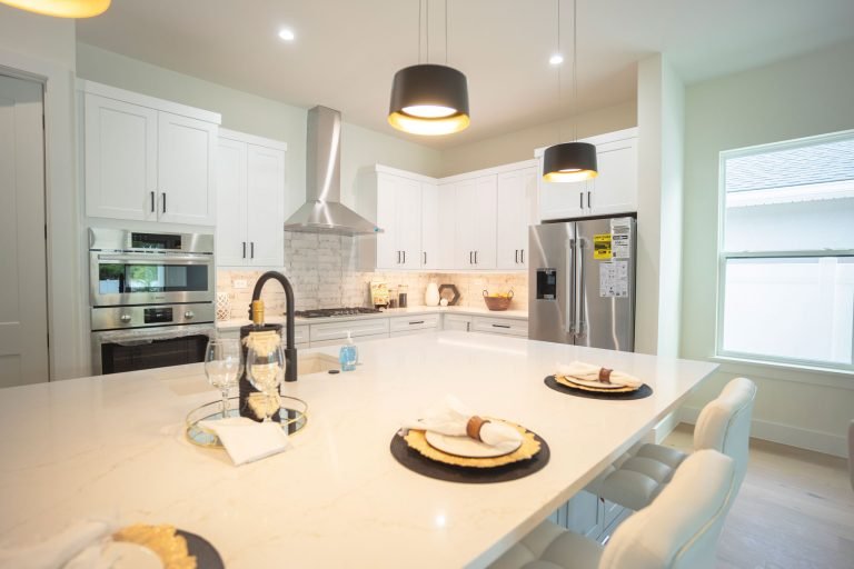 modern white rta kitchen large island seattle