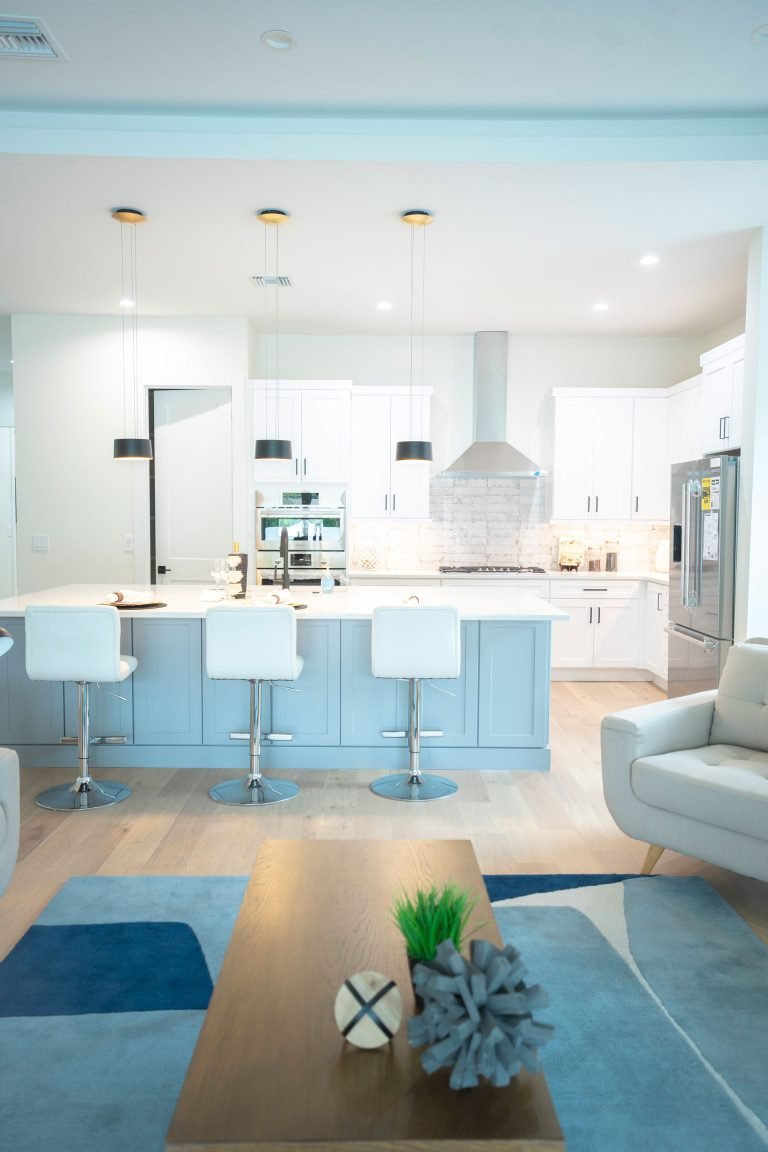 white rta cabinets gray island pendant lights seattle